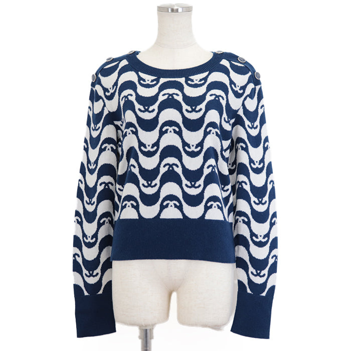 CHANEL sweater cashmere Blue white P70436 Virginie Viard period 40