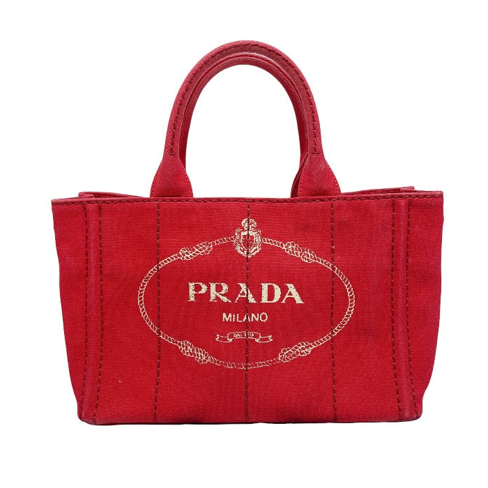PRADA Tote Bag denim Red Tote Bag canvas Canapa Women Used Authentic