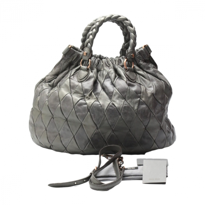 MIUMIU Shoulder Bag Calfskin gray MIUMIU 2WAY quilting Women Used Auth