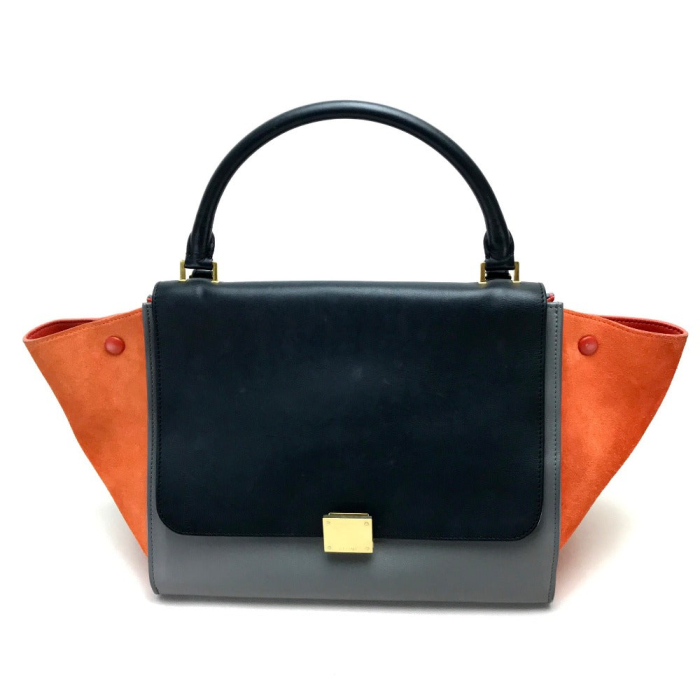 CELINE Shoulder Bag Suede leather Gray x black x orange 2WAY handbag W