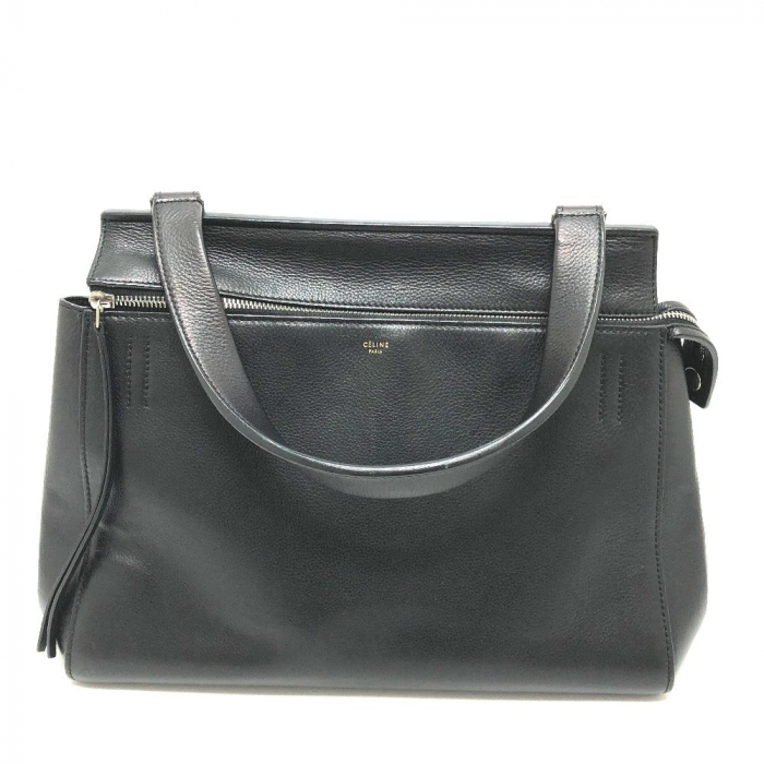 CELINE Shoulder Bag leather black Shoulder edge bag Women Used Authent