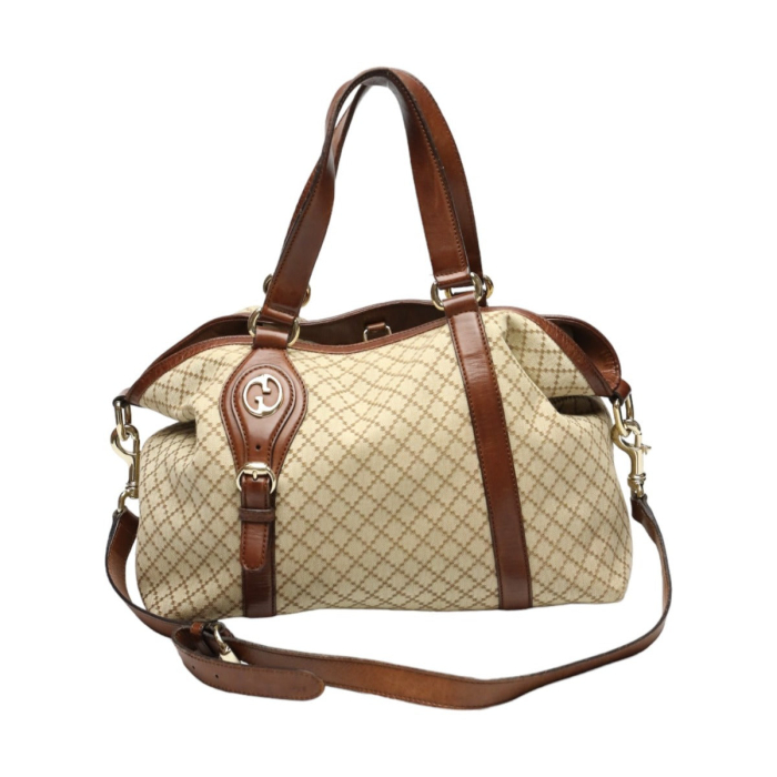 GUCCI Tote Bag 282346 canvas Antique brown 2WAYShoulder Bag Diamante W