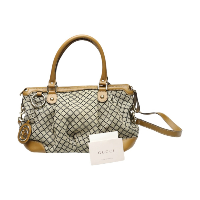 GUCCI Tote Bag 247902 canvas Beige x brown 2WAYShoulder Bag Diamante W