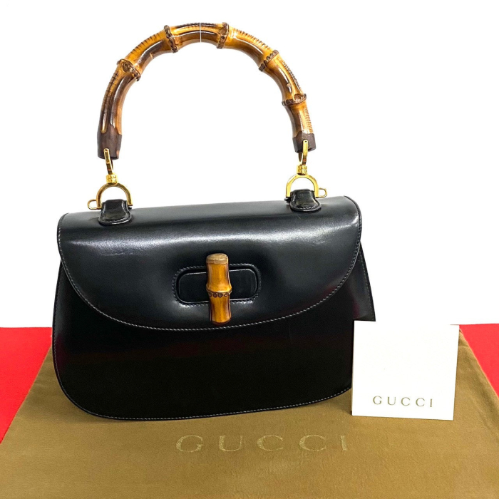 GUCCI Handbag leather black Bamboo
