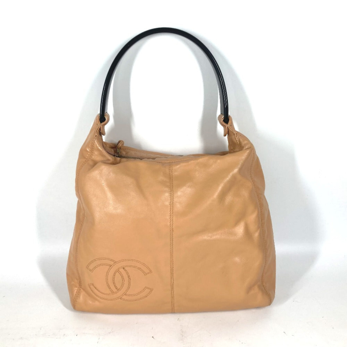 CHANEL Handbag leather beige Plat Stick handle CC COCO Mark