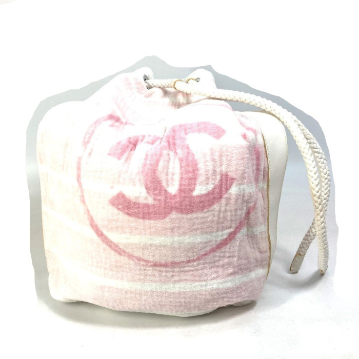 CHANEL Shoulder Bag cotton pink beach bag shoulder CC COCO Mark Border