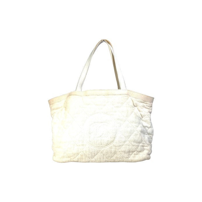 CHANEL Tote Bag Cotton leather white beach bag pile CC COCO Mark Women