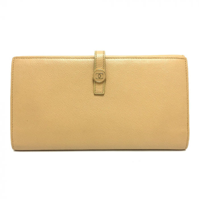 CHANEL Folded wallet leather beige COCO Button