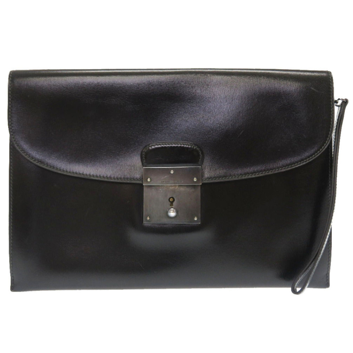 HERMES Clutch bag Box scarf black Kirius mens Used Authentic