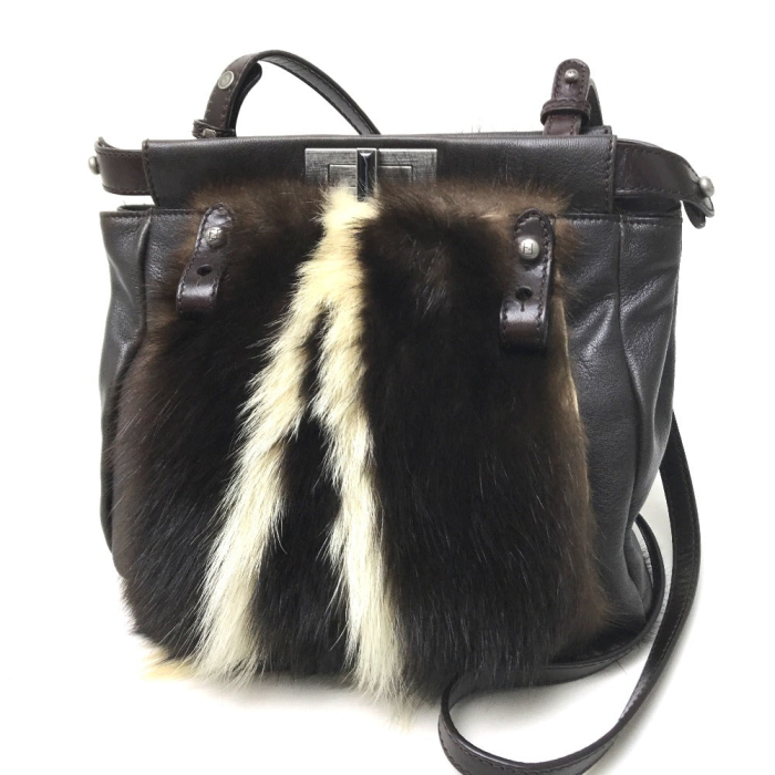 FENDI Shoulder Bag 8BT161 fur Dark brown Fur bag Peekaboo
