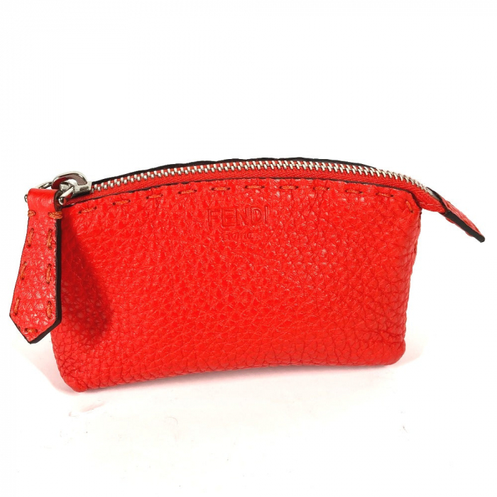 FENDI Pouch 8N0115 leather Red Celeria Women Used Authentic