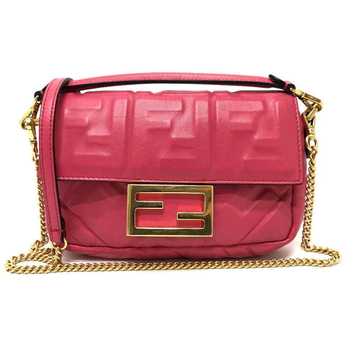 FENDI Shoulder Bag 8BS017 lambskin pink FF baguette small Women Used A