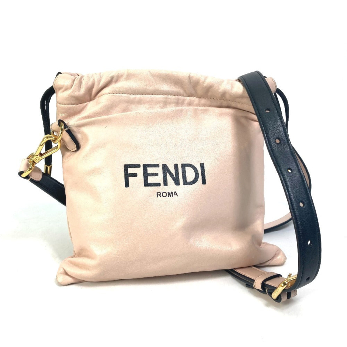 FENDI Shoulder Bag 8BT337 leather pink Drawstring Pochette Pouch Cross