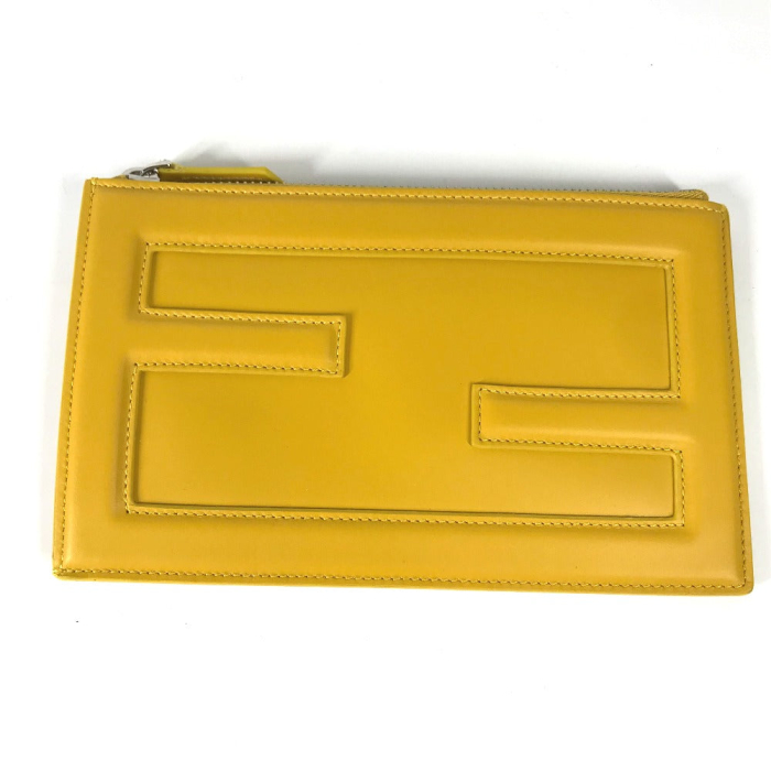 FENDI Clutch bag 7N0114 leather yellow logo Women Used Authentic
