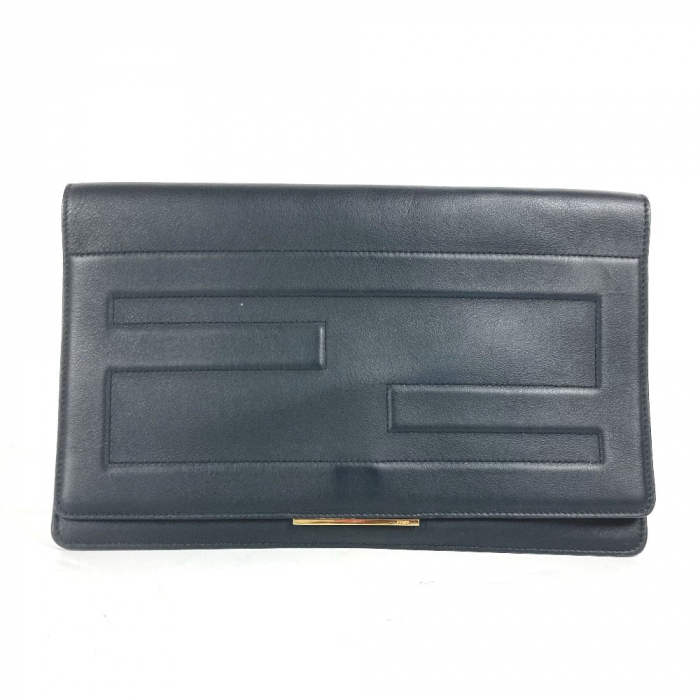 FENDI Clutch bag 8M0351 leather black FF logo mens Used Authentic