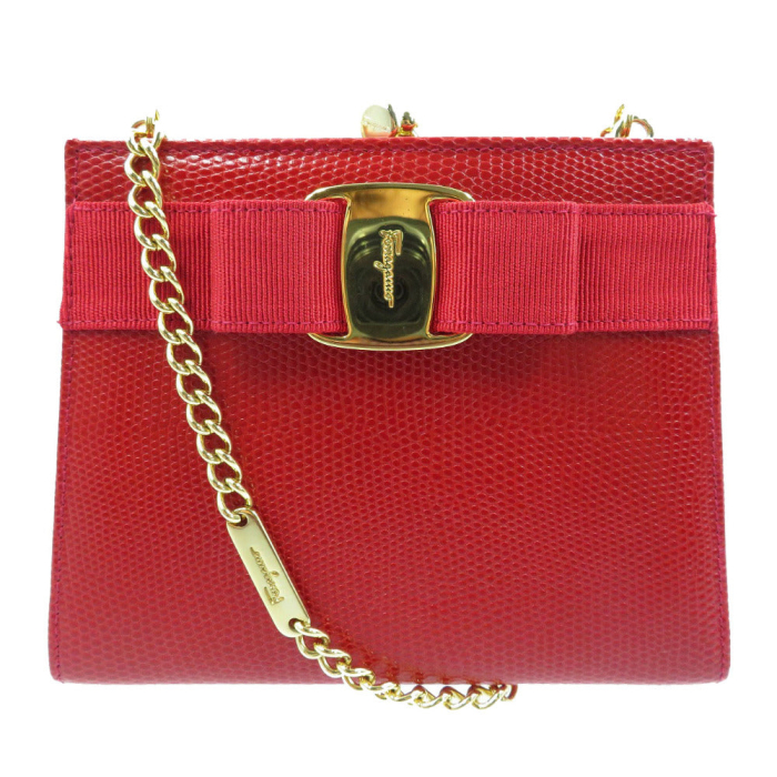 Salvatore Ferragamo Shoulder Bag 223354 Embossed leather Red Vara ribb