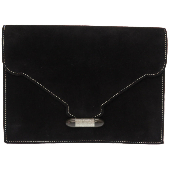 HERMES Clutch bag Doblis black Silverstitch Navet Women Used Authentic