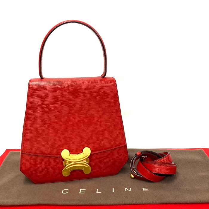 CELINE Shoulder Bag leather Red