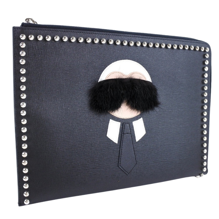 FENDI Clutch bag 8M0370 7MP F0V3X leather black Karl Lagerfeld Studs c