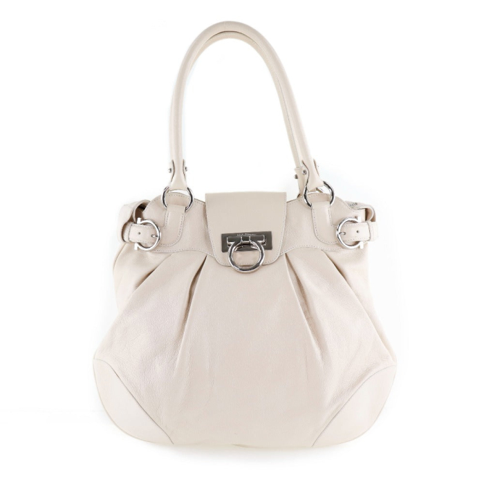Salvatore Ferragamo Shoulder Bag Calfskin White Gancini Women Used Aut