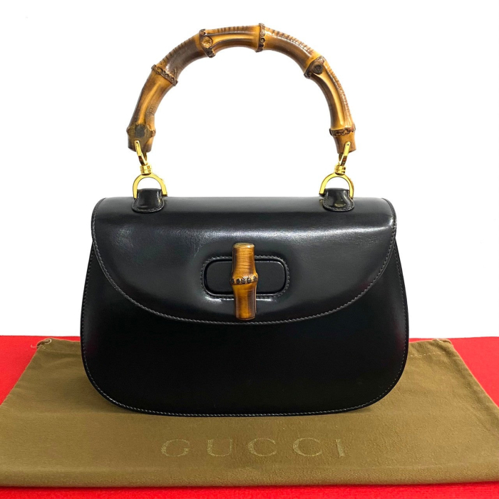 GUCCI Handbag leather black Bamboo