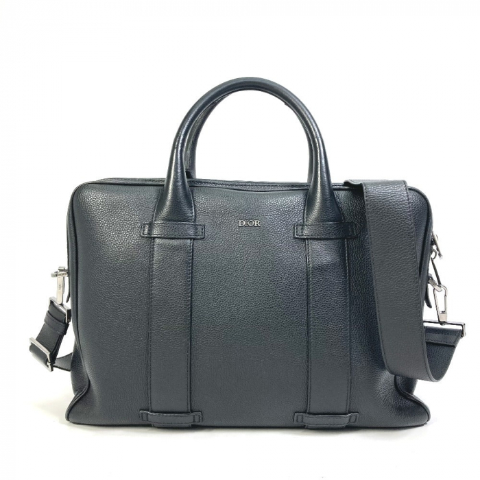 DIOR HOMME Business bag leather black Handbag logo Inner Trotter Obliq