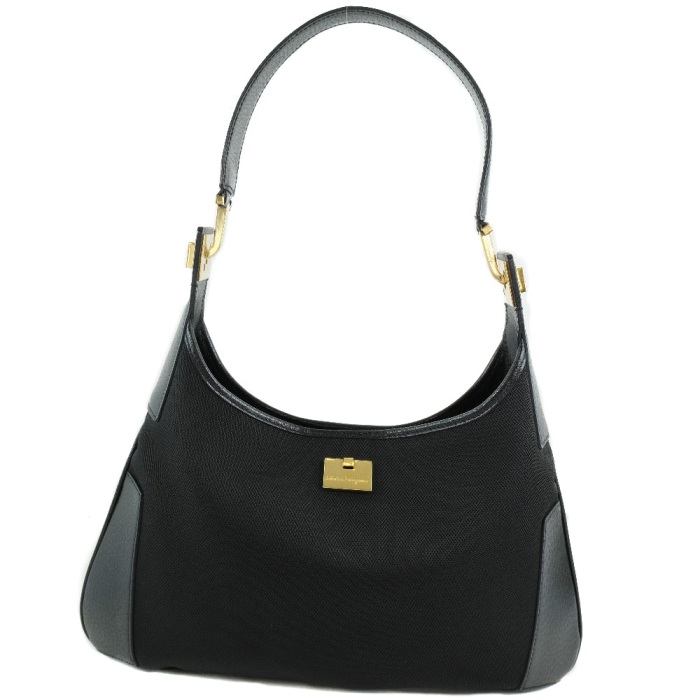 Salvatore Ferragamo Shoulder Bag 21-1898 canvas black Women Used Authe