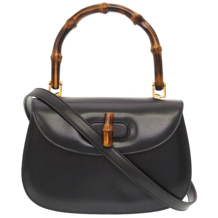 GUCCI Handbag 000 46 0188 Bamboo Navy Women Used Authentic