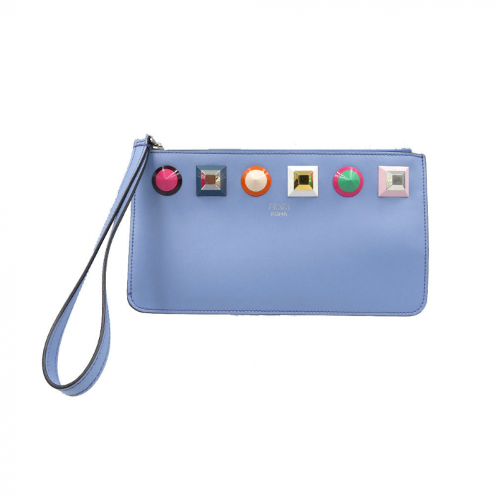 FENDI Pouch 8M0341 leather blue Multi studs Women Used Authentic