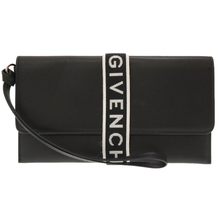 GIVENCHY Clutch bag leather black logo Women Used Authentic