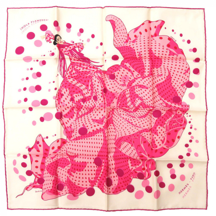 HERMES scarf silk pink Carre40 Ora Flamenca i HOLA FLAMENCA!