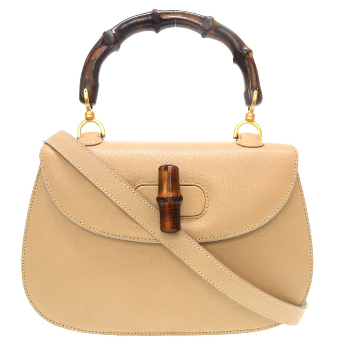 GUCCI Handbag Bamboo beige 2WAY Women Used Authentic