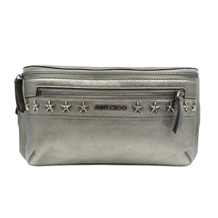 JIMMY CHOO Sling bag leather Metallic gray mens Used Authentic
