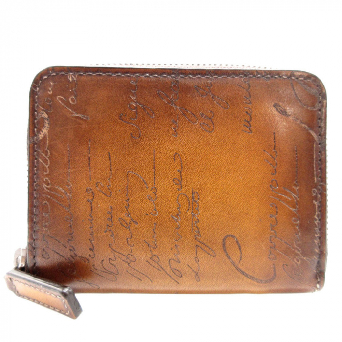 Berluti Coin case leather Brown Calligraphy