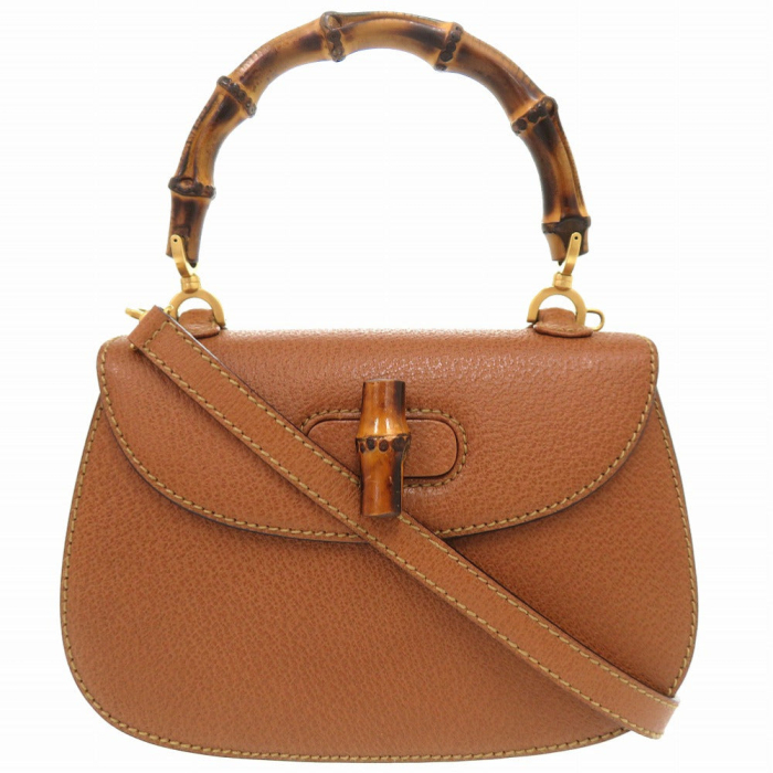 GUCCI Handbag 000 2046 0188 Bamboo Brown 2WAY Women Used Authentic