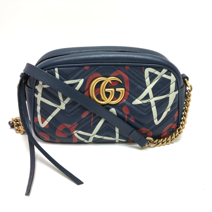 GUCCI Shoulder Bag 447632 leather Gold Metal GG Marmont Ghost unisex(U