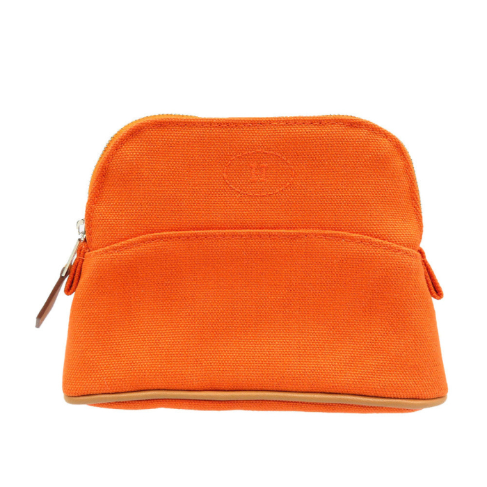 HERMES Pouch canvas Orange Bored pouch Women Used Authentic