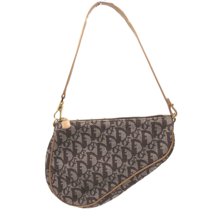 Christian Dior Handbag canvas Brown Saddle pouch Trotter Women Used Au
