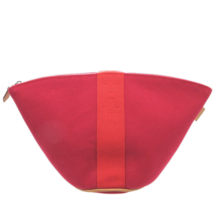 HERMES Pouch canvas Rouge viv Parmir Women Used Authentic