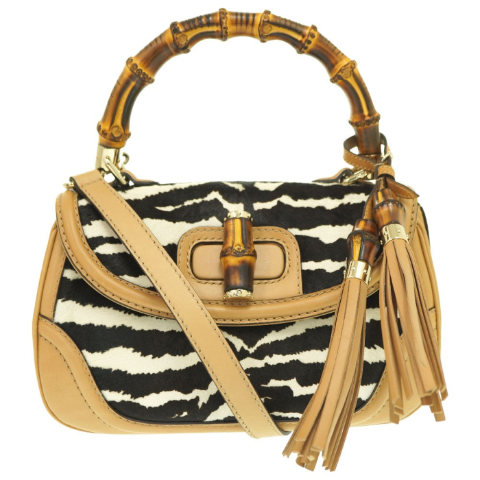 GUCCI Handbag 254884 Harako Zebra Pattern New Bamboo Women Used Authen