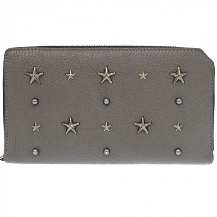 JIMMY CHOO Long Wallet Purse leather gray Star studs