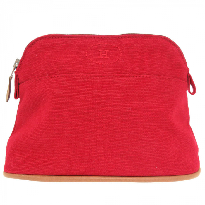 HERMES Pouch canvas Red Bored pouch 20