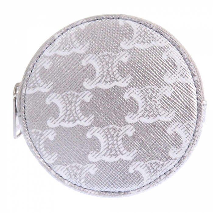 CELINE Coin case S-SD-4202 leather Silver Triomphe