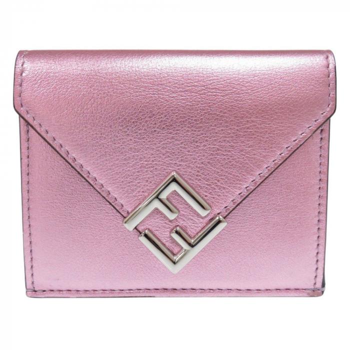 FENDI Tri-fold wallet 8M0480 leather Metallic pink FF Diamond