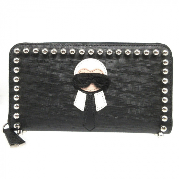 FENDI Long Wallet Purse 8M0299 leather black Karito