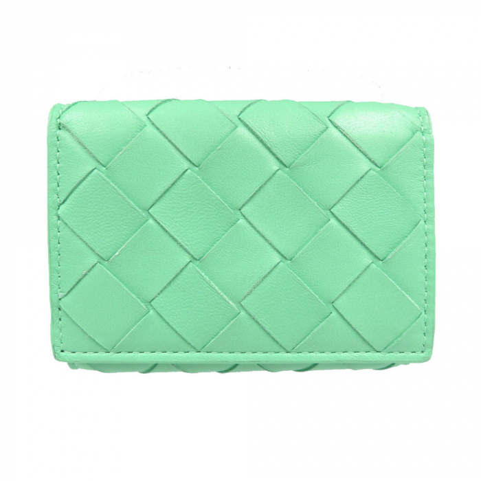 BOTTEGAVENETA Tri-fold wallet Calfskin green INTRECCIATO Compact walle