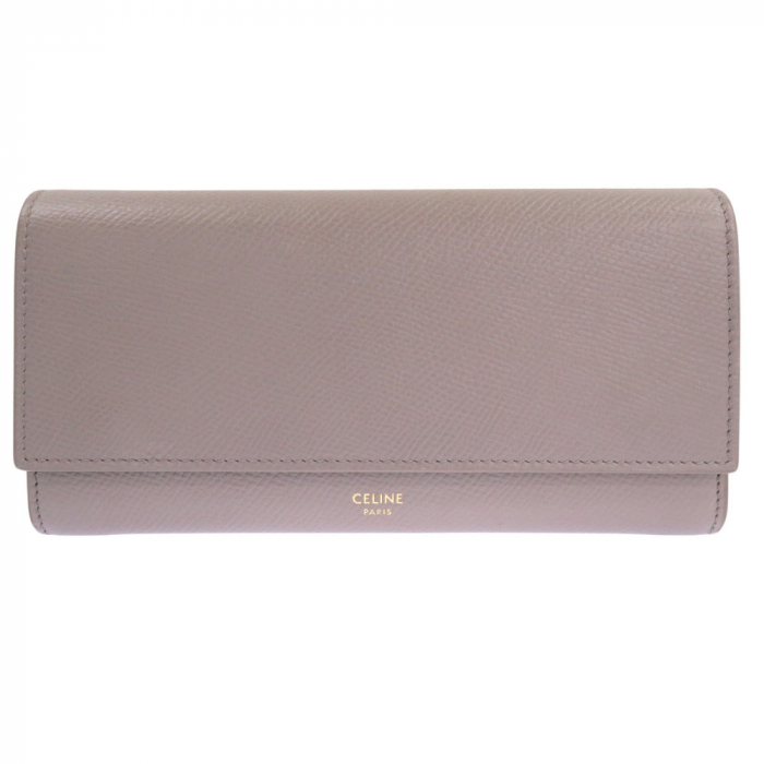 CELINE Long Wallet Purse leather gray Large flap wallet
