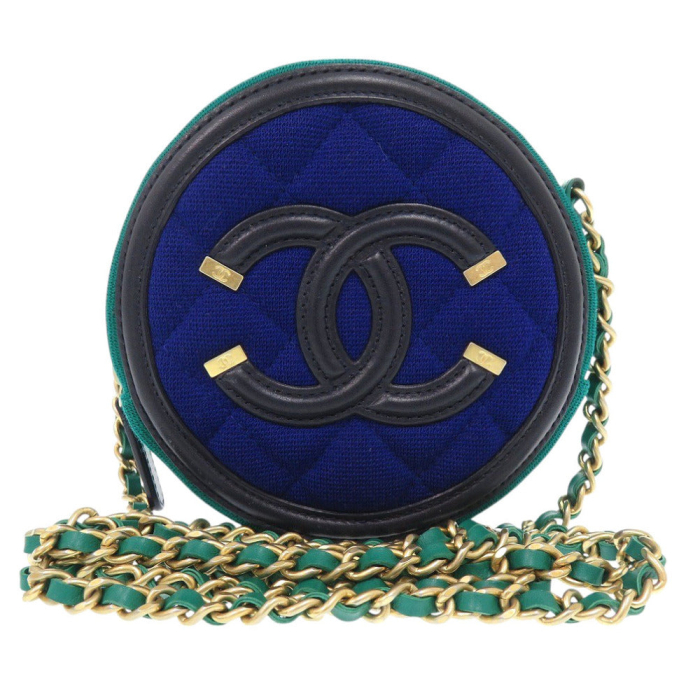 CHANEL Shoulder Bag AP0365 Jersey green CC Filigree Round
