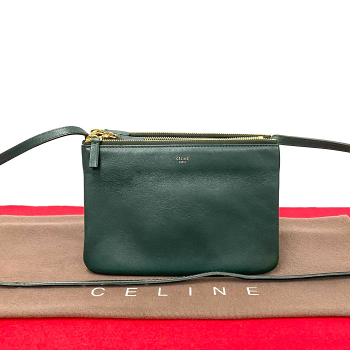 CELINE Shoulder Bag leather green Trio Small
