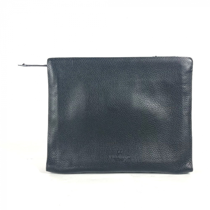 VALENTINO Clutch bag leather black Studs mens Used Authentic
